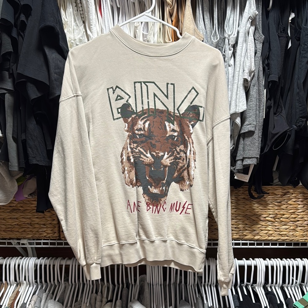 Anine Bing Stone Graphic Tiger Pullover Sweatshirt